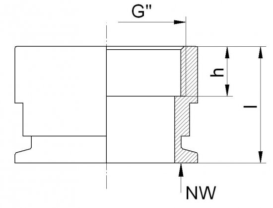 Bild 2 - KF Aufschr.Fl. m.Igew. VA/1.4305 NW 40 1 Zoll A=35 / B=1 / C=40 / D=15 / SW=50