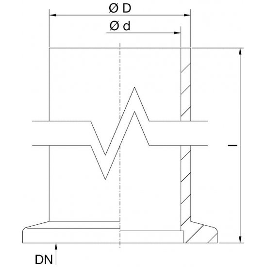 Bild 2 - KF mit Rohransatz lg VA 1.4301 NW 10 L=70 / D=14 / d=10