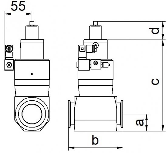 Bild 1 - Durchgangsvent.el.-pneum.Al NW16 offen mit einfachem LM mit SV c=118 / d=58