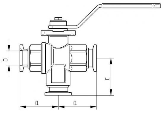 Bild 2 - Dreiwegekugelhahn MS vern. NW 16 a=43 / b=15 / c=42