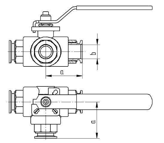 Bild 2 - Dreiwegekugelhahn KF 40 VA handbettigt a=81 / b=40