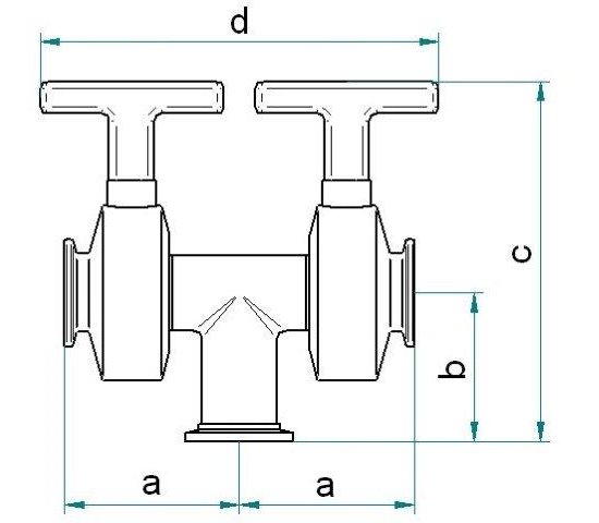 Bild 2 - 3-Wege Schmetterlingsventil NW 40/40/40 1.4404 a=75 / b=65 / c=155 / d=180