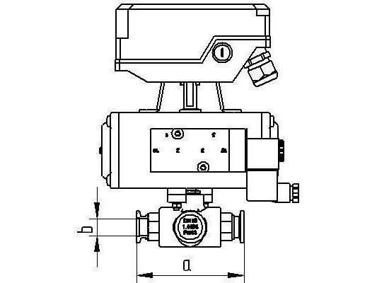 Bild 2 - Dreiwegekugelhahn VA DN 40 pneum.Antr. o.LM m. SV a=81 / b=40