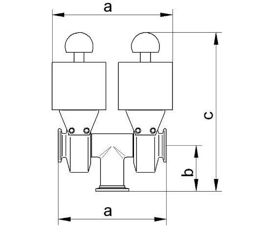 Bild 2 - 3-Wege Schmetterlingsventil elektropneumatisch VA NW 40 a=150 / b=65 / c=210 / d=165 mit elektr. LM mit SV