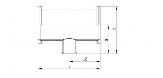 Bild 2 - ISO-K/KF Reduzier-T-Stck VA DN 63/16 a1=75 / b1=70 / a2=88 / b2=15 / c=176 / d=122,50