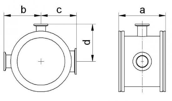 Bild 2 - ISO-K Messkreuz DN 63 1.4404 a=100 / b=64 / c=57 / d=62