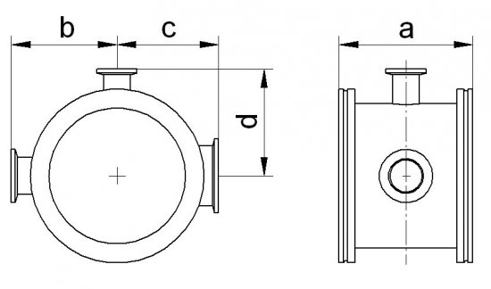 Bild 2 - ISO-K Messkreuz DN 63 1.4301 a=100 / b=64 / c=57 / d=62
