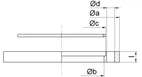 Bild 2 - ISO-berwurffl.m.Sprengring DN 160 Stahl vern. a=225 / b=180,7 / c=200 / d=11 / l=16 / Bohrung: 8x45 / Ring 5