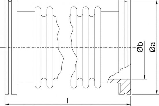Bild 2 - ISO-K-Wellschlauch extrem flexibel VA 1.4301 DN 63, 250 mm a=120 / b=65