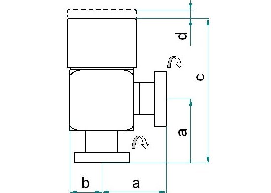 Bild 2 - Eckventil CF handbet. DN 16 VA Geh. 2 Fl. drehbar a=40 / b=20 / c=96 / d=8