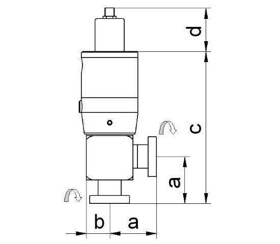 Bild 2 - CF-Eckv.geschl. el.-pneu. VA, 2 Fl. dreh. mit LM ohne SV DN 16 a=40 / c=130 / d=40 (optional mit doppeltem LM)