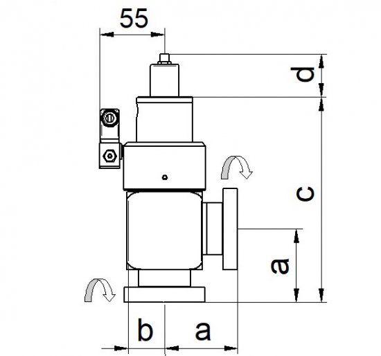 Bild 2 - CF-Eckv. off. el.-pneu. VA 2 Fl. dreh. o. LM m. SV DN 16 a=40 / c=172 / d=58