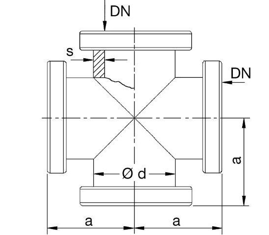 Bild 2 - CF-Kreuzstck 1.4306, Flansche fest, NW 16 a=38 / d=16 (19x1,5)