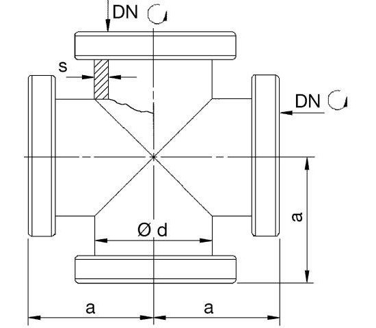 Bild 2 - CF-Kreuzstck 1.4404,2 Flansche drehbar NW 63 a=105 / d=66 (70x2)