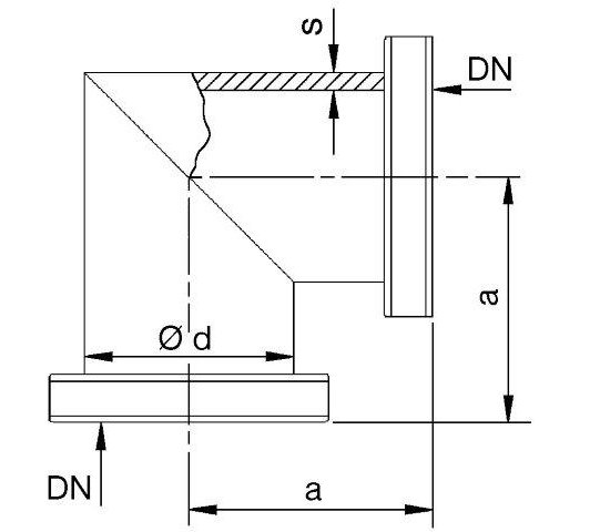 Bild 2 - CF-Winkel 1.4306, Flansche fest, NW 16 a=38 / d=16 (19x1,5)
