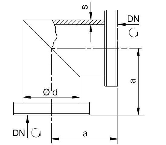 Bild 2 - CF-Winkel 1.4404, 2 Flansche drehbar, NW 100 a=135 / d=100 (104x2)