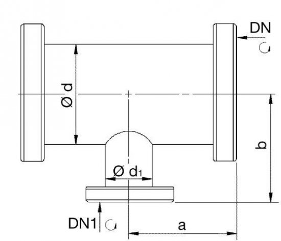 Bild 2 - CF-Red.-T-Stck, 2 Flansche drehbar NW 63/40 a=105 / b=77 / d=70 / d1=42