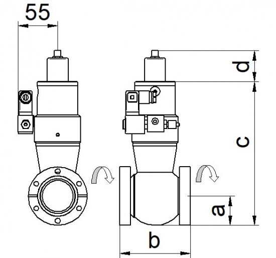 Bild 1 - CF-Durchgangsv.geschl. el.-pneu. VA 2 Fl. dreh. o. LM m. SV DN 16 c=135 / d=58