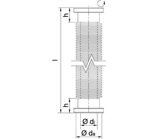 Bild 2 - CF-Metallschlauch, extrem flex.1 Fl. drehb. 1.4404 1000 mm lang NW 63 d1=65 / da=80 / h=75