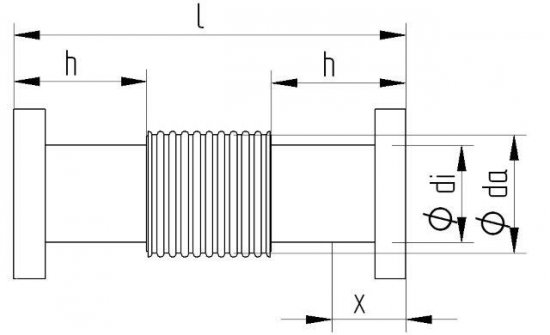 Bild 2 - CF-Federungskrper, 1 Fl. drehbar 1.4404/1.4571 NW200 di= / da= / l=285 / x=25 / h=85