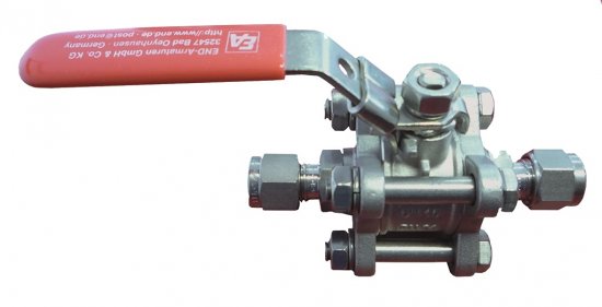 Bild 1 - Kugelhahn VA mit 12mm Doppelklemmringverschraubung 1.4408 (Swagelok-Adapter kompatibel) A=62mm / B=12mm